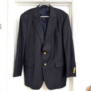 Brooks Brothers Loro Piana 100% Wool Navy Blazer Sport Coat Gold Buttons 44R